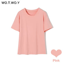 将图片加载到图库查看器,WOTWOY Summer Knitted Basic Solid T-shirt Women Casual Cotton Short Sleeve Tee-Shirts Female Tops Women 2020 New Fashion S-XL