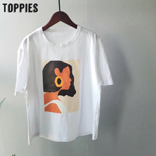将图片加载到图库查看器,Toppies 2020 summer character t-shirts fashion girls tops short sleeve printing t-shirts Korean women clothes 95% cotton