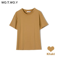 将图片加载到图库查看器,WOTWOY Summer Knitted Basic Solid T-shirt Women Casual Cotton Short Sleeve Tee-Shirts Female Tops Women 2020 New Fashion S-XL
