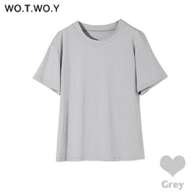 将图片加载到图库查看器,WOTWOY Summer Knitted Basic Solid T-shirt Women Casual Cotton Short Sleeve Tee-Shirts Female Tops Women 2020 New Fashion S-XL