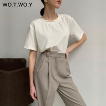 将图片加载到图库查看器,WOTWOY Summer Knitted Basic Solid T-shirt Women Casual Cotton Short Sleeve Tee-Shirts Female Tops Women 2020 New Fashion S-XL
