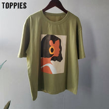 将图片加载到图库查看器,Toppies 2020 summer character t-shirts fashion girls tops short sleeve printing t-shirts Korean women clothes 95% cotton