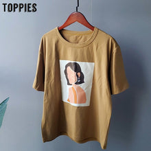 将图片加载到图库查看器,Toppies 2020 summer character t-shirts fashion girls tops short sleeve printing t-shirts Korean women clothes 95% cotton
