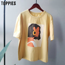 将图片加载到图库查看器,Toppies 2020 summer character t-shirts fashion girls tops short sleeve printing t-shirts Korean women clothes 95% cotton