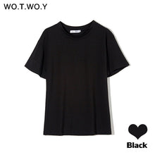 将图片加载到图库查看器,WOTWOY Summer Knitted Basic Solid T-shirt Women Casual Cotton Short Sleeve Tee-Shirts Female Tops Women 2020 New Fashion S-XL