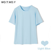 将图片加载到图库查看器，WOTWOY Summer Knitted Basic Solid T-shirt Women Casual Cotton Short Sleeve Tee-Shirts Female Tops Women 2020 New Fashion S-XL

