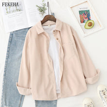 将图片加载到图库查看器，Corduroy Shirts Womens Tops And Blouses Long Sleeve Spring Ladies Solid Loose Boyfriend Style Shirt
