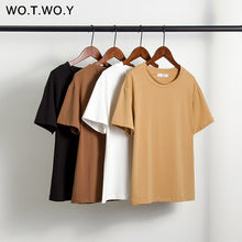将图片加载到图库查看器，WOTWOY Summer Knitted Basic Solid T-shirt Women Casual Cotton Short Sleeve Tee-Shirts Female Tops Women 2020 New Fashion S-XL
