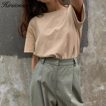 将图片加载到图库查看器，Hirsionsan Basic Cotton T Shirt Women Summer New Oversized Solid Tees 7 Color Casual Loose Tshirt Korean O Neck Female Tops
