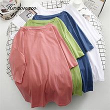 将图片加载到图库查看器，Hirsionsan Basic Cotton T Shirt Women Summer New Oversized Solid Tees 7 Color Casual Loose Tshirt Korean O Neck Female Tops
