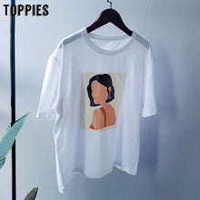 将图片加载到图库查看器，Toppies 2020 summer character t-shirts fashion girls tops short sleeve printing t-shirts Korean women clothes 95% cotton
