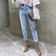 将图片加载到图库查看器，BGTEEVER Vintage High Waist Straight Jeans Pant for Women Streetwear Loose Female Denim Jeans Buttons Zipper Ladies Jeans 2020
