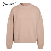 将图片加载到图库查看器，Simplee Women geometric khaki knitted sweater women casual Houndstooth lady pullover sweater female Autumn winter retro jumper
