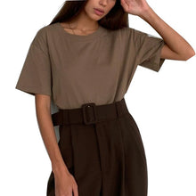 将图片加载到图库查看器，Hirsionsan Basic Cotton T Shirt Women Summer New Oversized Solid Tees 7 Color Casual Loose Tshirt Korean O Neck Female Tops
